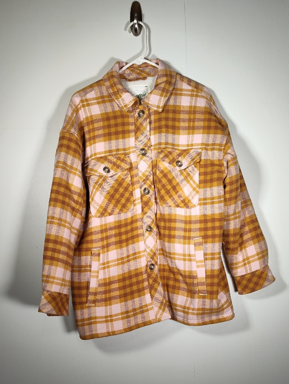 NWT Aerie oversized sherpa-lined plaid flannel shirt jacket M - Picture 4 of 12